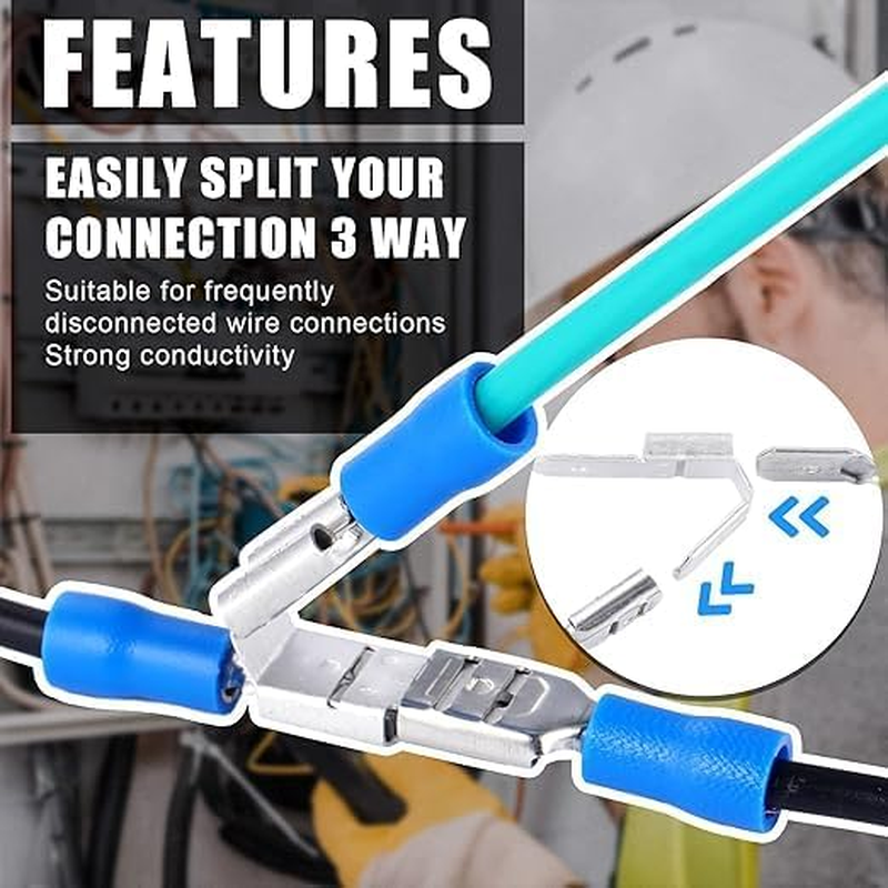 50PCS Silver Double Piggyback Spade Connectors, Electrical Double Male Female Adapter, Female Male Quick Disconnect Piggyback Spade Crimp Terminals Assortment Kit