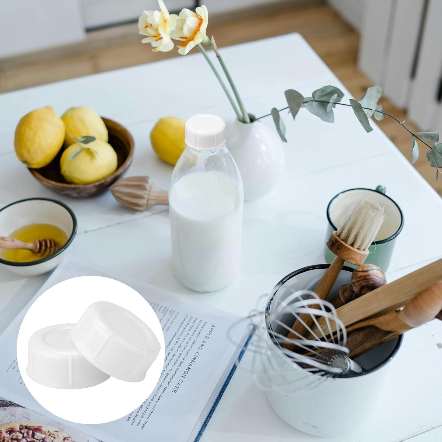 Narrow Milk Bottle Caps, 10Pcs White, Leak Proof Design, Round, PP Material, Suitable for Wide Neck Bottles and Milk Bottles image number 6