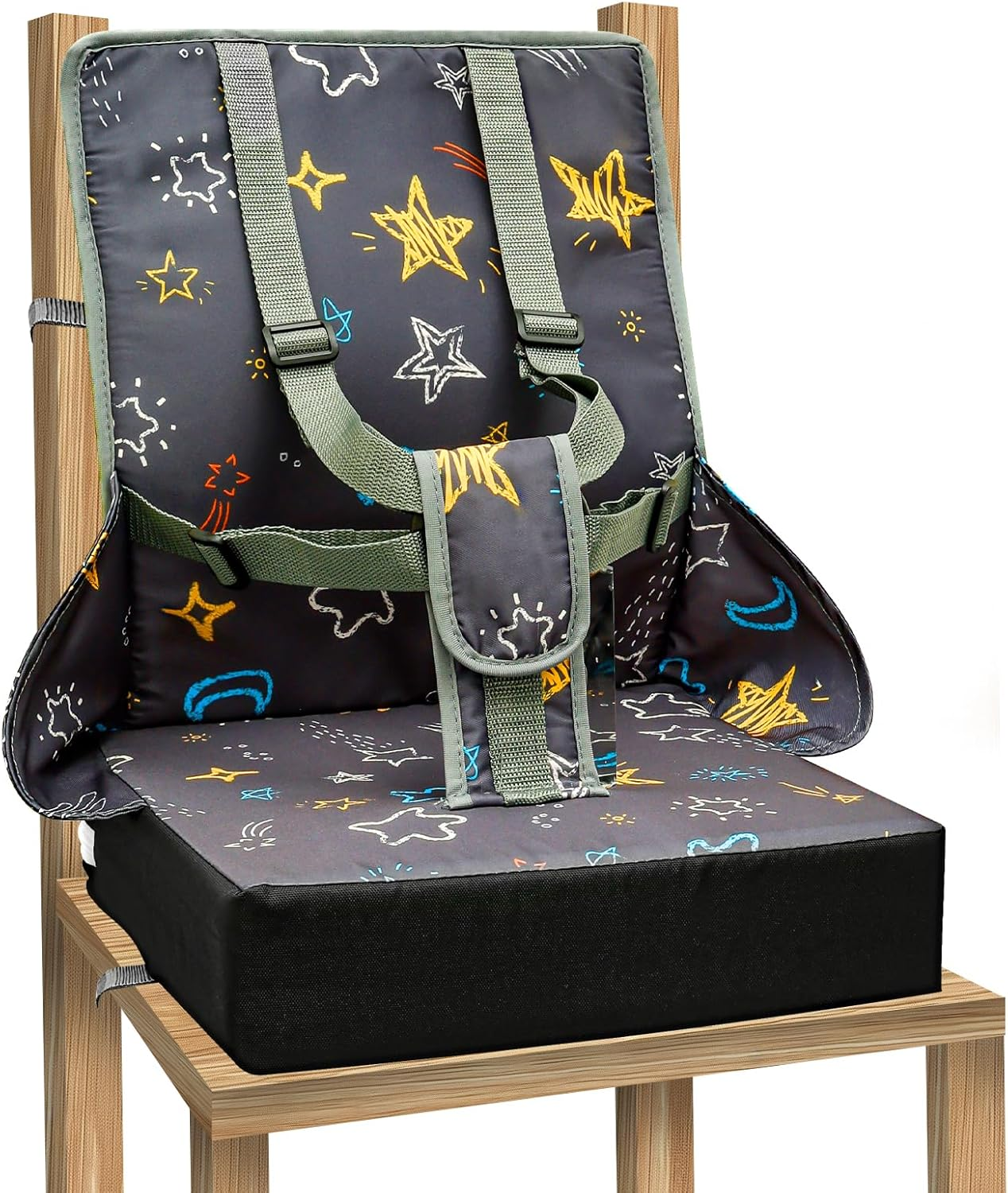 Fwqofvk Toddler Booster Seat with Adjustable Safety Buckle, Breathable Oxford Cloth Kid Dining Chair Increasing Cushion, Travel Booster Seat Pad for Dinning Table 32&times;32&times;43Cm Grey image number 3