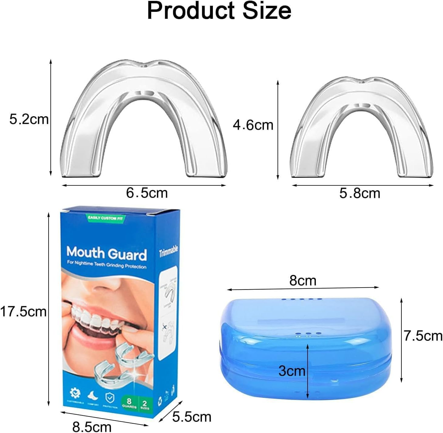 8Pcs Moldable Mouth Guard for Bruxism, anti Snore Mouthguard for Clenching, TMJ, Sport Athletic - 2 Sizes with Two Travel Cases image number 3