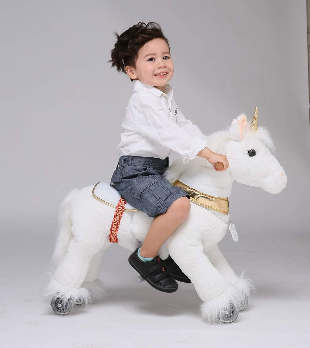 UFREE Horse Action Pony, Walking Horse Toy, Rocking Horse with Wheels Giddy up Ride on for Kids Aged 3 to 6 Years Old, Unicorn with Golden Horn image number 3