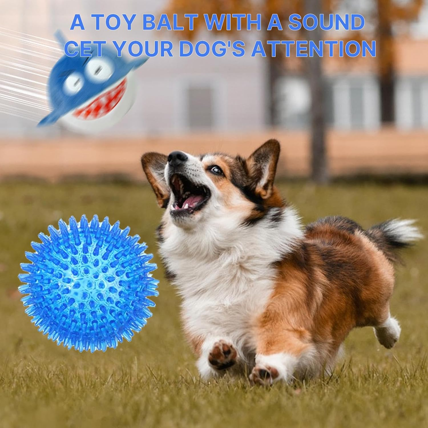 Velmoriah Squeaky Dog Toys for Aggressive Chewers, Shark Smile Plush Dog Toys with Soft Fabric & Crinkle Paper, Interactive Durable Chew Toy Ball for Small Large Medium Breeds