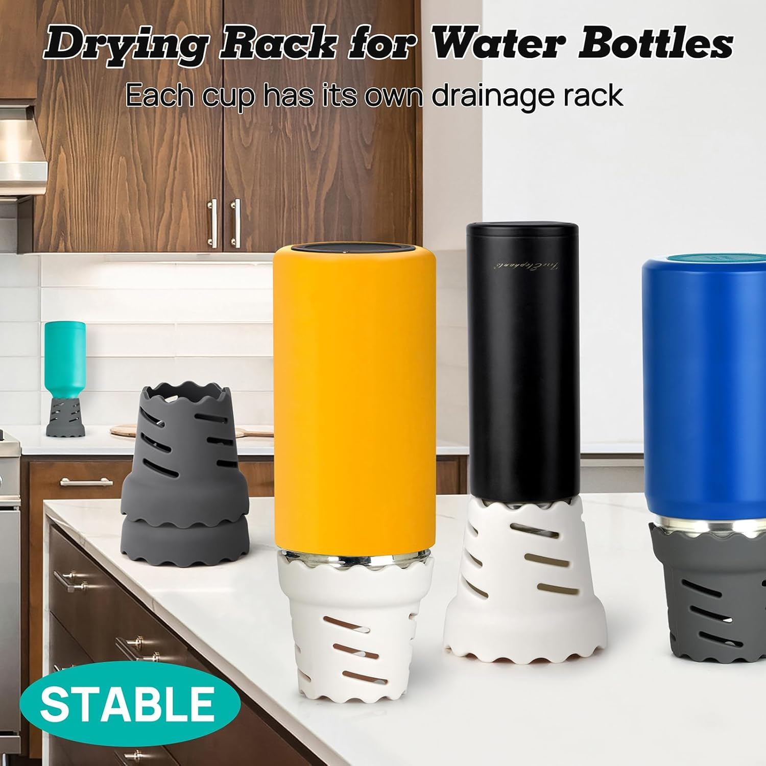 4 Pack Drying Rack for Water Bottles Silicone Bottle Drying Rack for Faster Drying Fits Hydroflask, Yeti, Simple Modern, Camelbak, Hydracy, Frostbuddy, and More (White and Grey) image number 4