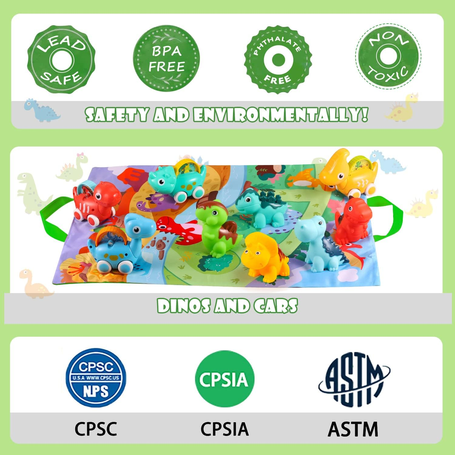 ALASOU 9 PCS Dinosaur Car Toys with Playmat/Storage Bag|Baby Car Toys for 1 Year Old Boy|1St Birthday Gifts Toddler Age 1-2|1 Year Old Boy Birthday Gift Infant 12 18 Months