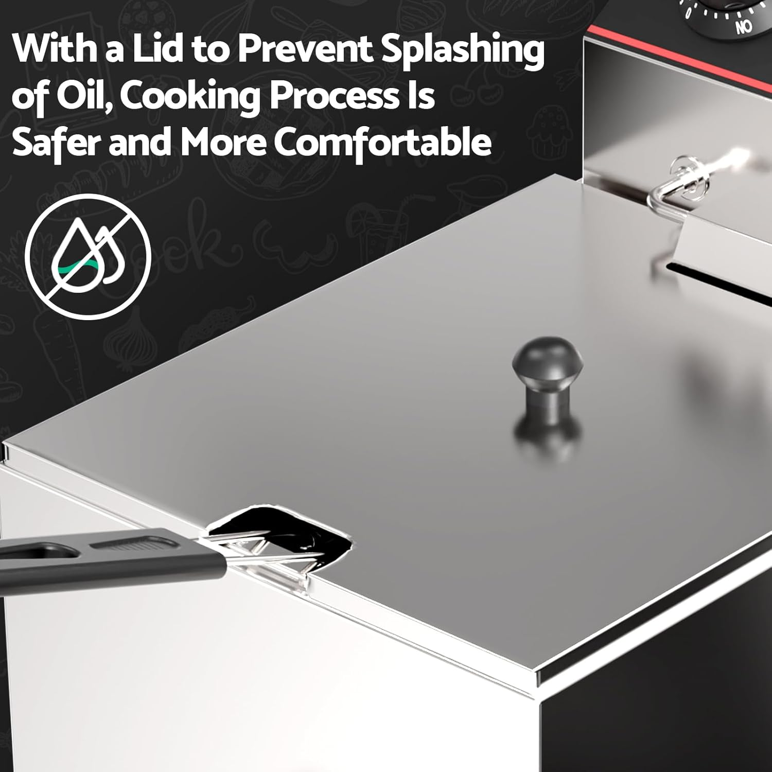 8L Deep Fryer, Electric Immersion Fryer, Countertop Fryers Cooker with Drain Basket Adjustable Temperature & Timer for Home Kitchen Use | 2500W image number 2