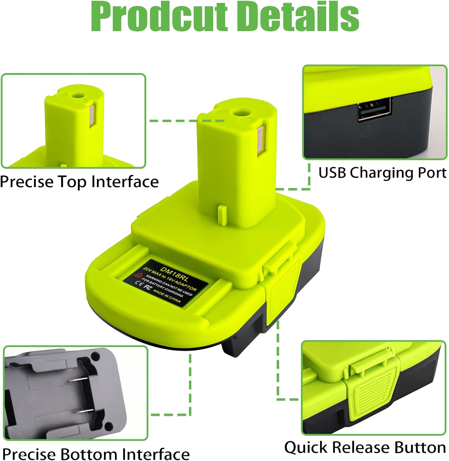 Battery Adapter for Dewalt/For Milwaukee to for Ryobi, DM18RL Battery Converter for Dewalt 18V/20V/60V Li-Ion & for Milwaukee M18 18V Li-Ion Battery to Work with for Ryobi 18V Power Tools, Green