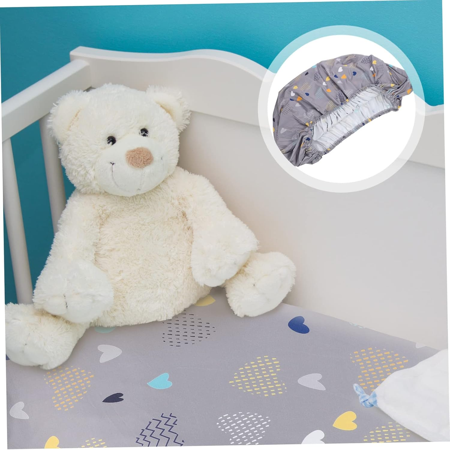 Fitted Bassinet Mattress Pad Cover Bassinet Sheet Removable Washable Elastic Printed Gray Heart Pattern Nursery Bedding image number 1