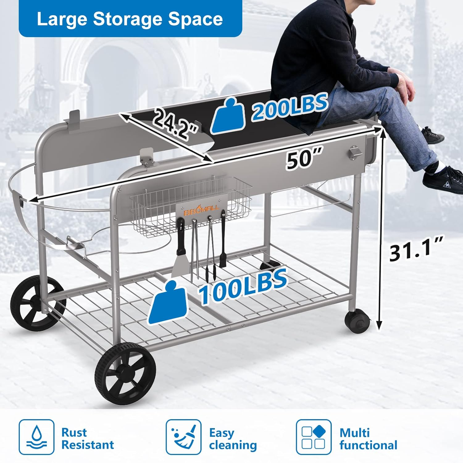 Original Weber Kettle Grill Table 22" 18" for Weber BBQ Table, Jumbojoe Master-Touch Cart Outdoor Accessories