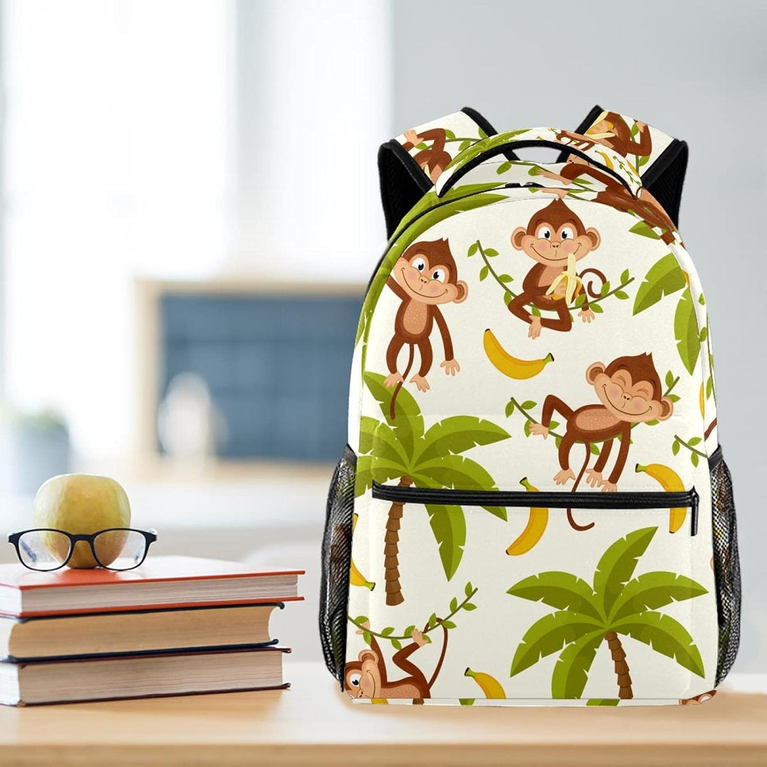 Monkey on Palm Tree Backpack Students Shoulder Bags Travel Bag College School Tote Backpacks image number 1