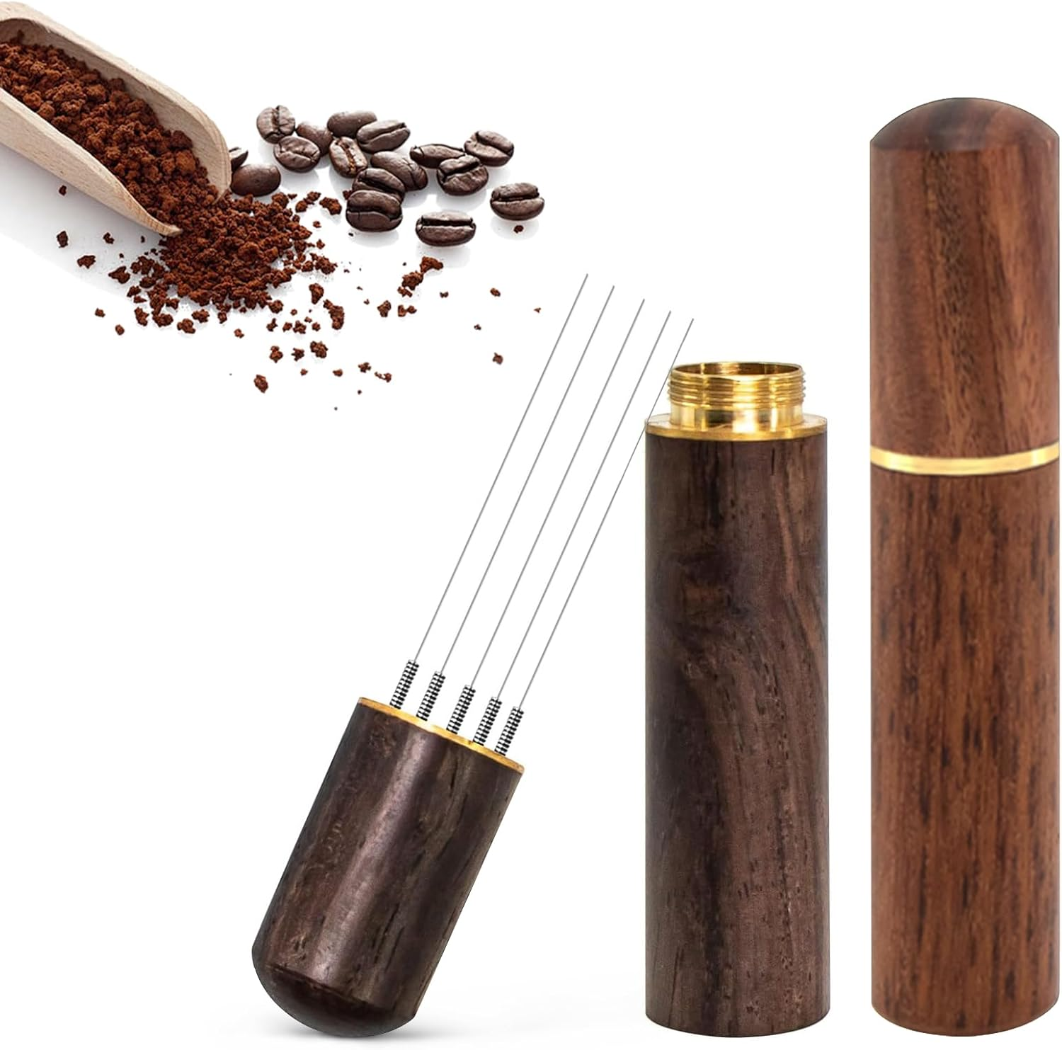 2 Pcs Coffee Distribution Tool &ndash; Espresso Stirrer Tool with 5 Needles (0.3Mm) & Natural Wood Handle, Includes Stand &ndash; WDT Espresso Distributor for Home, Kitchen, Caf&eacute;, Barista(Walnut/Rosewood) image number 4