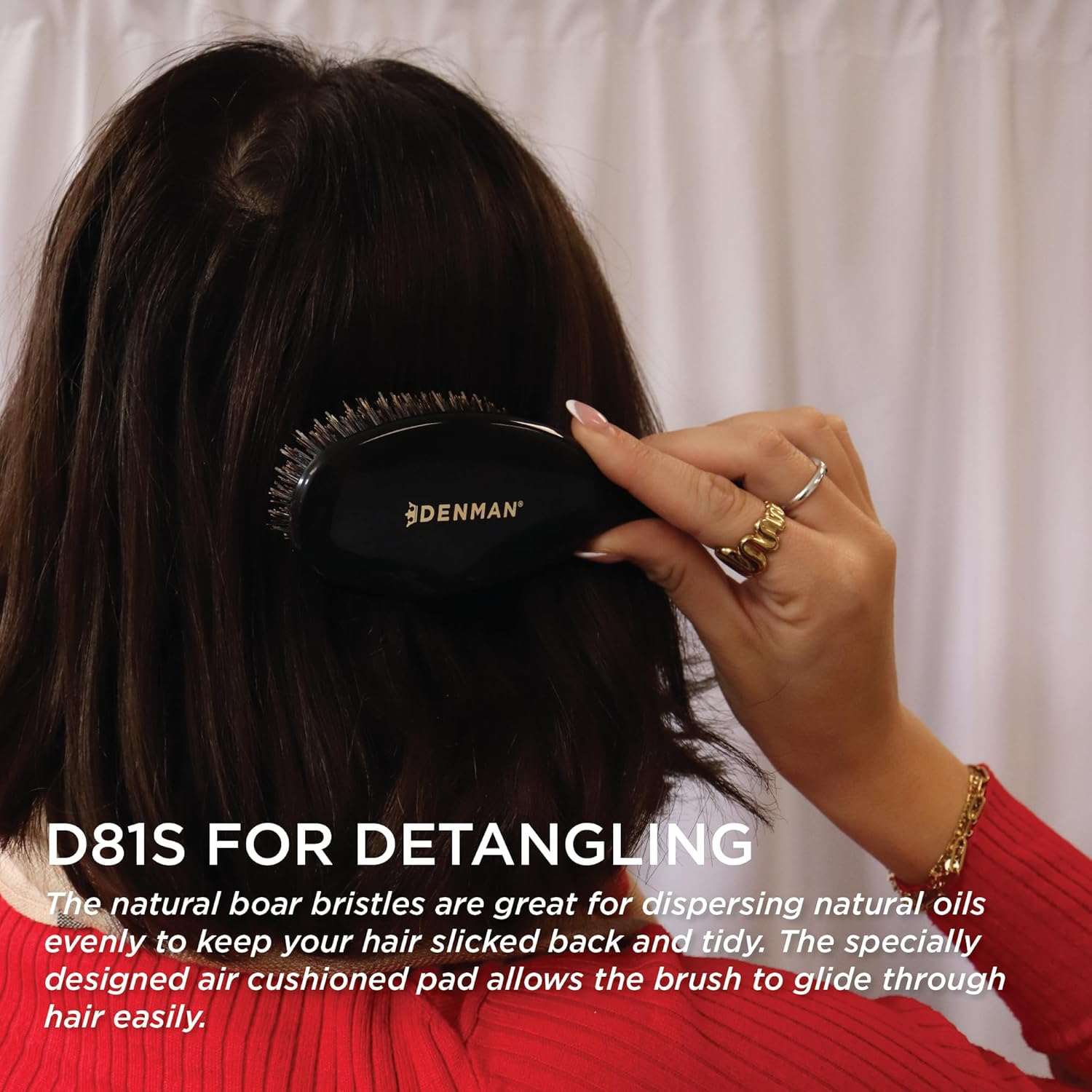 Denman Cushion Hair Brush (Small) with Soft Nylon Quill Boar Bristles - Porcupine Style for Grooming, Detangling, Straightening, Blowdrying and Refreshing Hair &ndash; Black, D81S image number 3