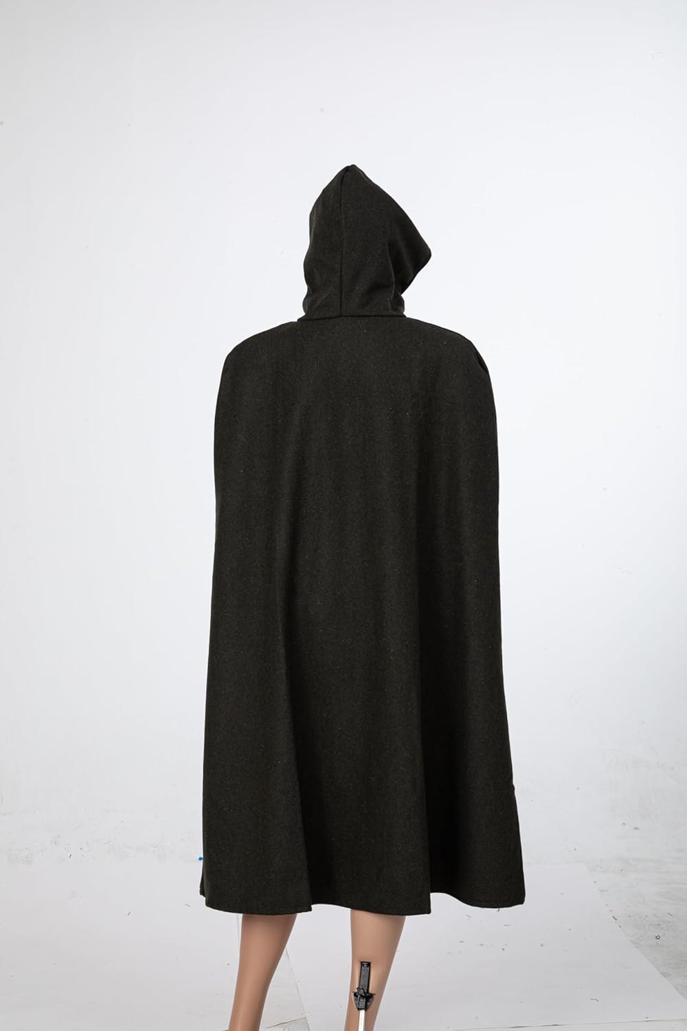 Renaissance Hooded Cape Witch Cloak Victorian with Hood Medieval Wood Elves Hobbit Halloween Costume for Men and Women - Black image number 3