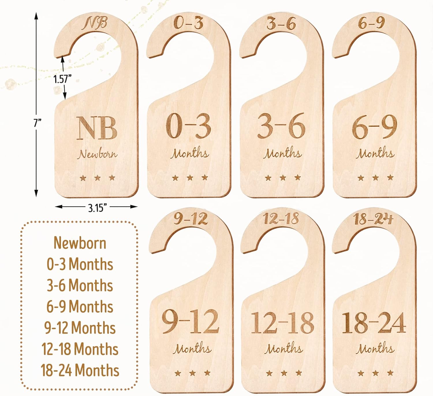 HOU&Iacute;SM Wooden Baby Closet Size Dividers 7Pack, Baby Clothes Organizers Home Nursery Decor, Thicken and Double Sided from Newborn to 24 Months, Hanging Closet Dividers for Newborn Baby Shower image number 2