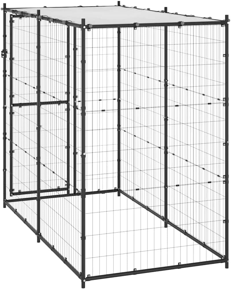 Outdoor Dog Kennel Steel with Roof Large Pet House 110X220X180 Cm Weatherproof