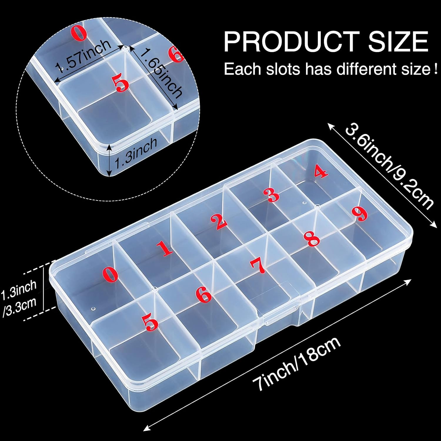 2 Pieces Nail Tip Box Empty False Nail Tips Organizer Box with 10 Number Spaces Storage Case Container Nails Plastic Grid Boxes for Fingernail Crystal Jewelry Accessories(White) - Clear image number 6
