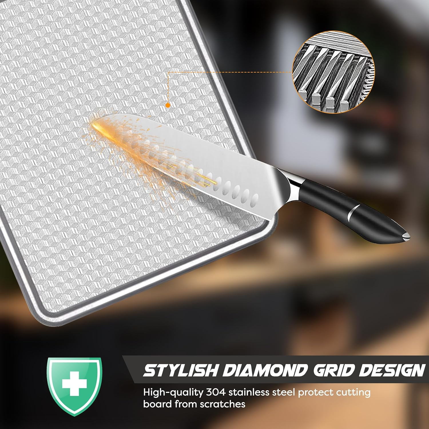 6-In-1 Stainless Steel Double-Sided Cutting Board with Knife Sharpener & Garlic Grinder &ndash; Non-Slip, Bpa-Free, Dishwasher Safe Chopping Board for Meat, Vegetables, Fruit, Bread &ndash; 37X25Cm image number 6