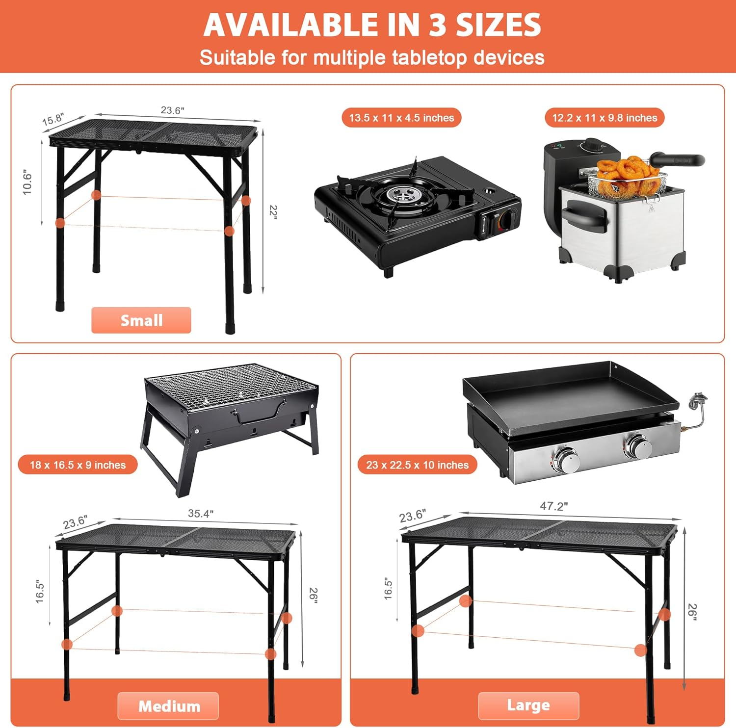 GREGIN Camping Table with Mesh Desktop, Lightweight & Portable Folding Grill Table, Height Adjustable Metal Outdoor Table for Camp, Cooking, BBQ, RV, Picnic-3 FT Black image number 2