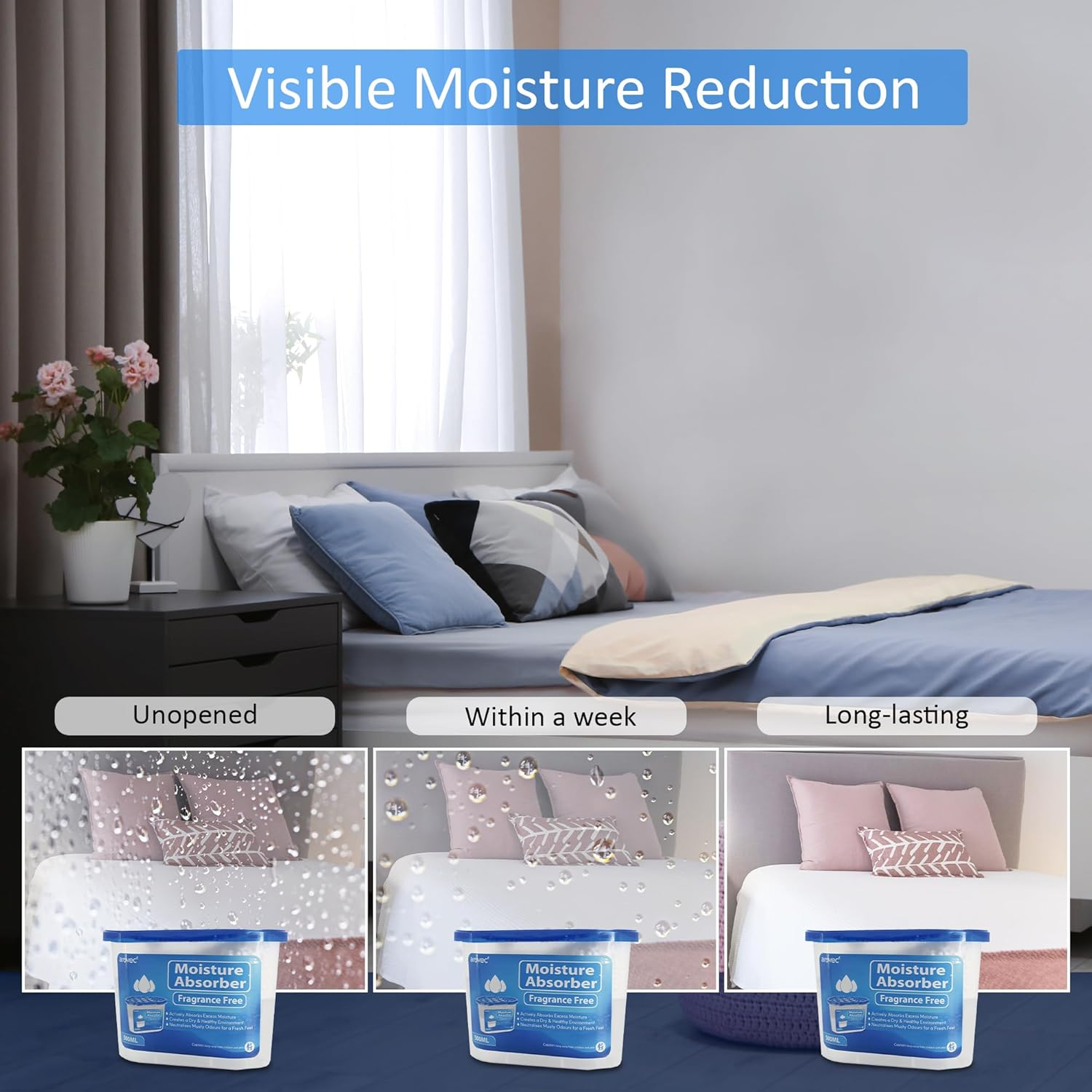 Arovec Moisture Absorber Dehumidifier, Unscented 8 Packs Portable for Wardrobes and Closets, Kitchen, Bathrooms, Laundry Rooms (500Ml) image number 1