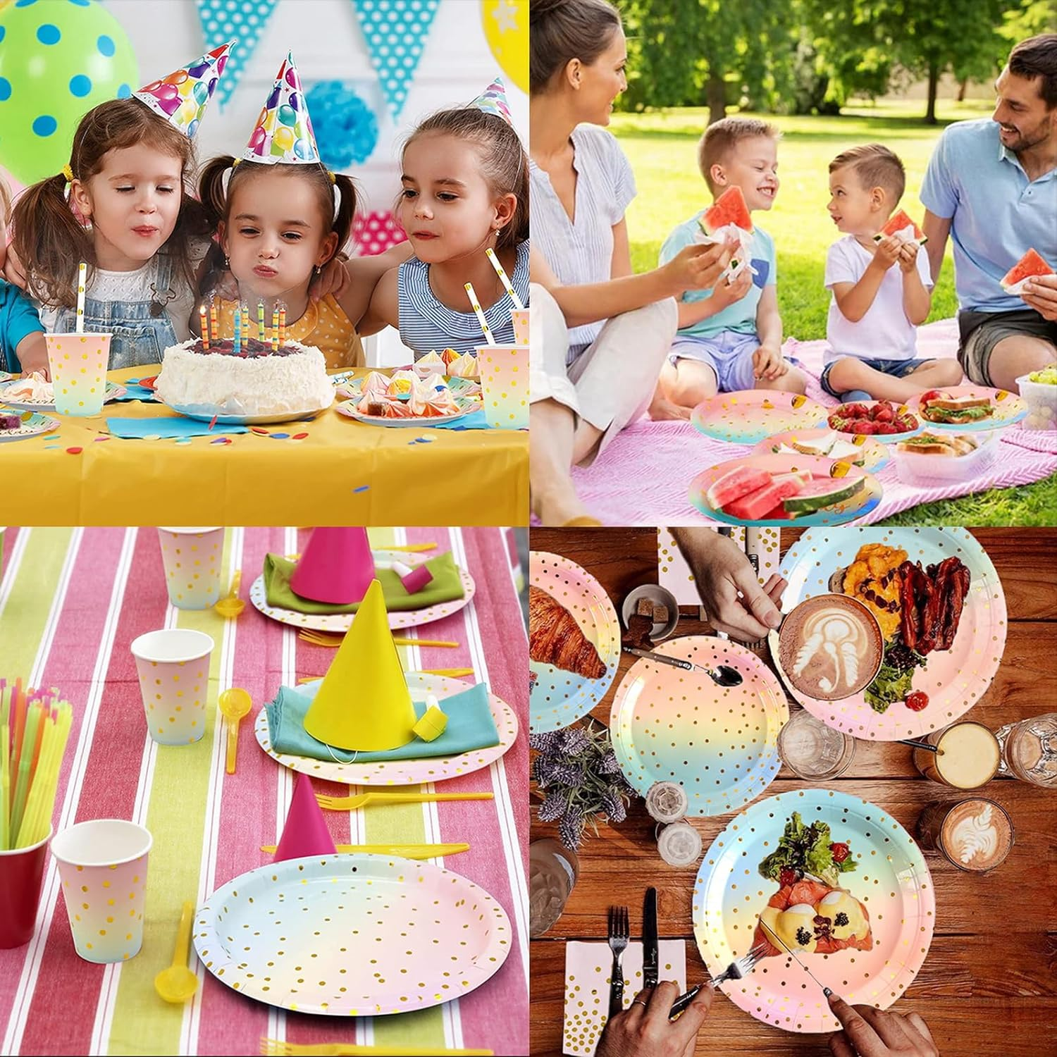 GYB 25 Guests Colorful Party Supplies, Disposable Party Tableware Plates Cups Napkins Straws Table Cloth Dinnerware Set for Weddings, Birthday Parties, Graduations image number 1