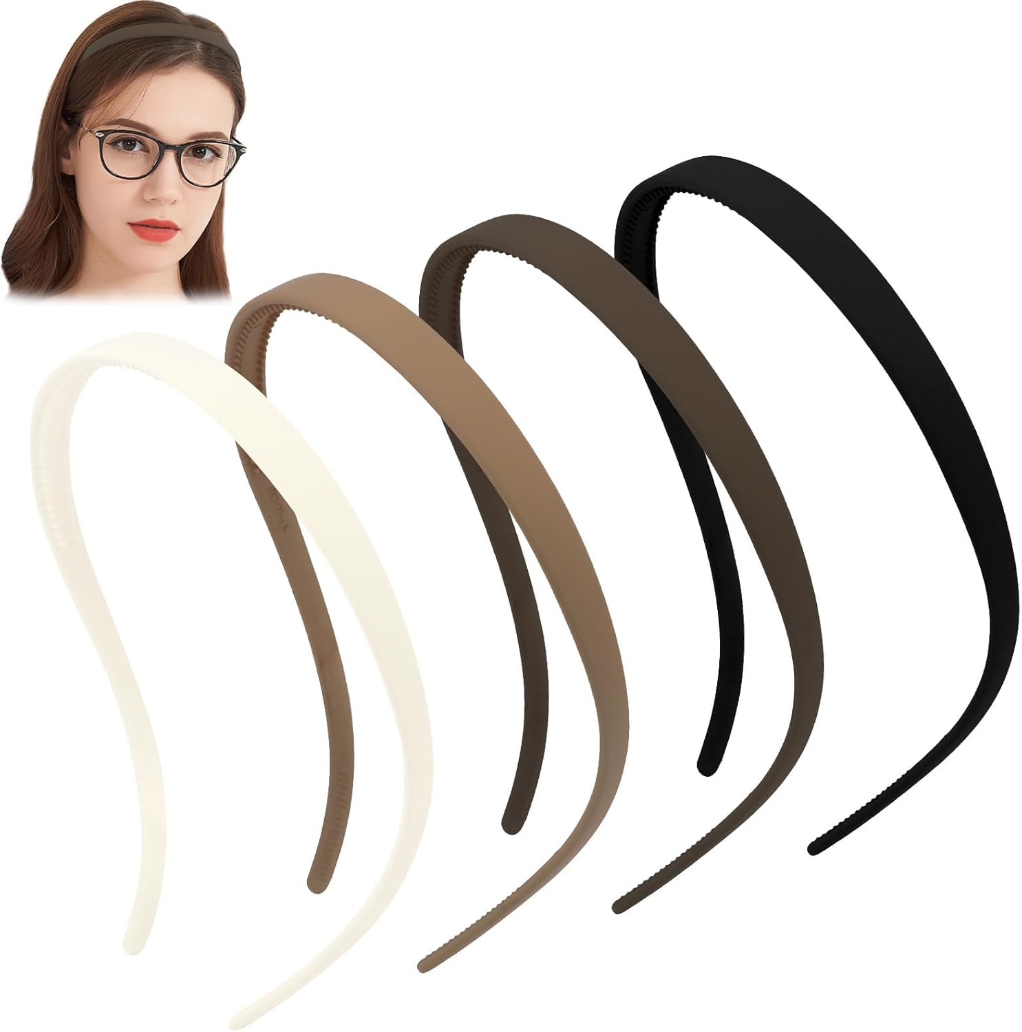 Evadollina Pack of 4 Trendy Headbands, Women'S Headbands, Headband, Hair Band for Glasses Wearers, Comfortable Square Sunglasses Headband image number 3