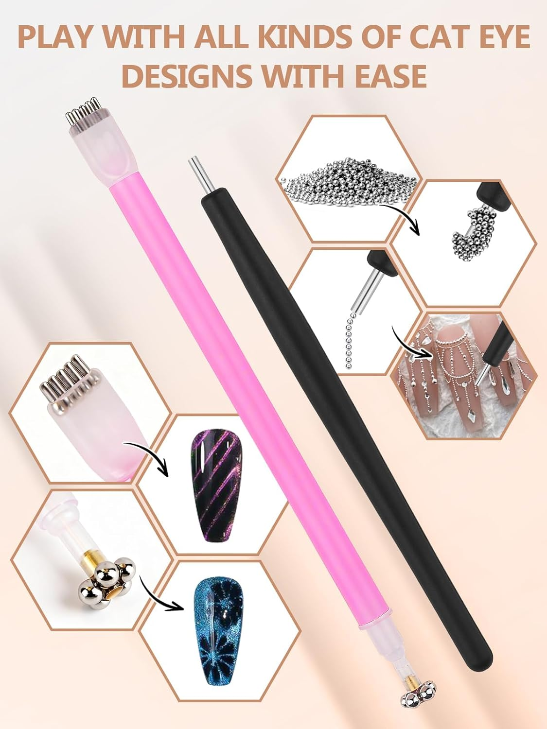 EBANKU 6 in 1 Cat Eye Nail Magnet Tool Set, Multifunctional Wooden Handle Nail Magnet, Heart Rabbit Shape Cat Eye Magnet for Nails, Long Strip Magnets Tool for Nail Art DIY at Home image number 5