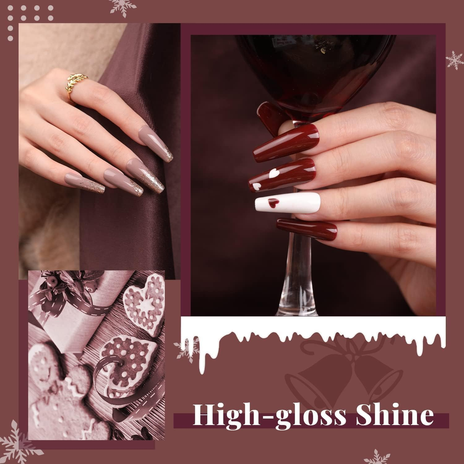 Beetles 6 Colors Burgundy Red Gel Polish Starter Kit with 48W UV LED Light, Base, Matte Top Coat, Glitter Polish Set for DIY Home Manicure - Women and Girls image number 5