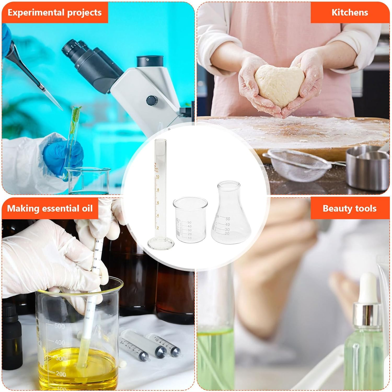 Baluue 3Pcs Container Beaker Bottle Gag Thick Glassware - Cylinder Conical Beakers Liquid Graduation Tube Ml Test Cylinders Supplies Measuring Graduated Erlenmeyer Glass Scientific