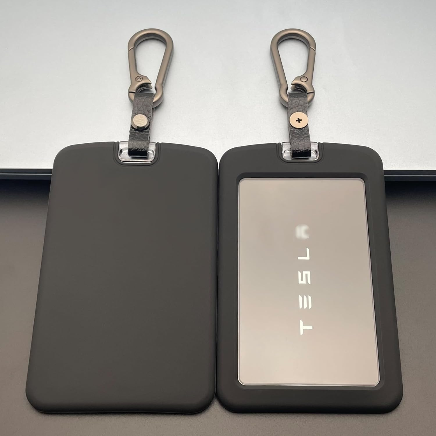TANDRIVE 2PCS Silicone Key Card Holder Case Compatible with Tesla Model 3 Model Y Cybertruck and Rivian，Key Protector Cover Accessories Including Key Chain, Black and Black image number 5