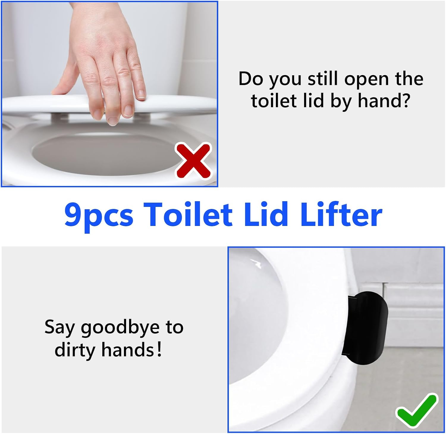 JINGIHE 9Pcs Toilet Lid Lifter, Toilet Seat Lid Handle Cover Lifter, Avoid Touching Bathroom Seat Lifter for Families Home, Hotel, Office, Restaurant and Bathroom Accessories(3 Colors) image number 1