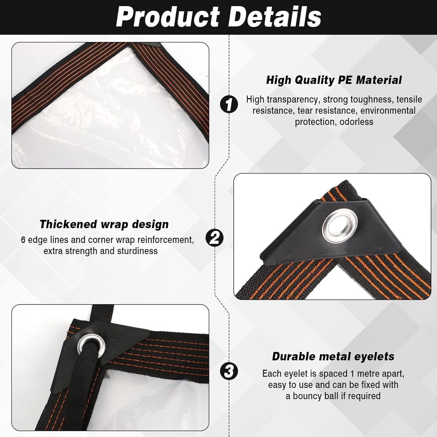 MLUOTALY Thicken Clear Tarp Waterproof, Transparent Heavy Duty Tarpaulin with Eyelets and Elastic Band, Clear Vinyl Tarp for Patio, Gazebo, Terraces, Wind Protection (2 * 4M) image number 4