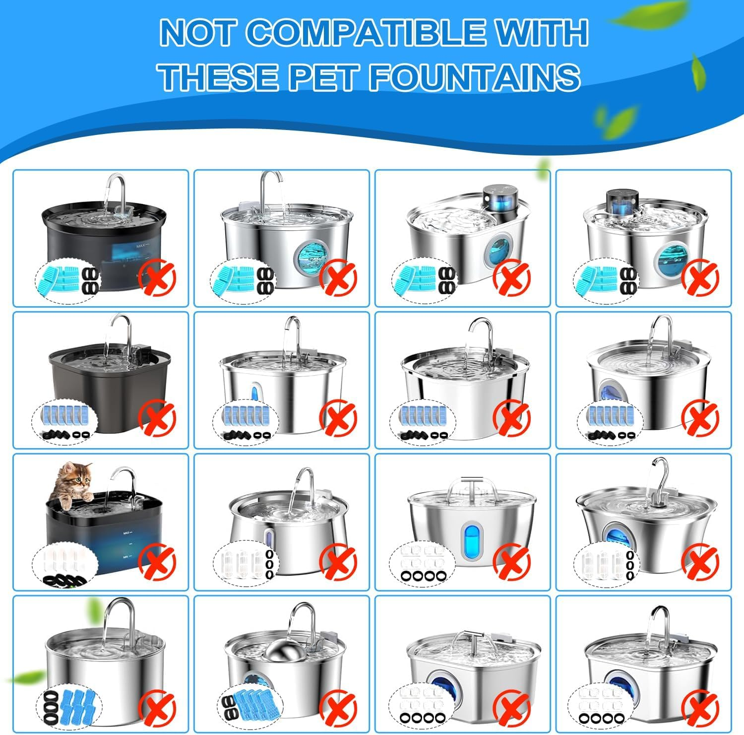 Cat Water Fountain Filters, 20 Pack Cat Fountain Replacement Filters for 67Oz/2L and 108/3.2L Adjustable Flow Pet Drinking Fountain, 10+10 Pack image number 1