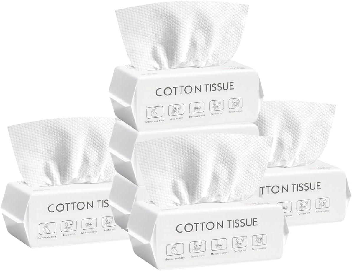 Disposable Face Towel, Extra Thick Cotton Tissue, 100% Cotton Lint Free Unscented Dry Wipes, Facial Clean Washcloth Tissue, Make up Removing Wipes Ultra Soft for Sensitive Skin Cleaning (6 Packs) image number 3