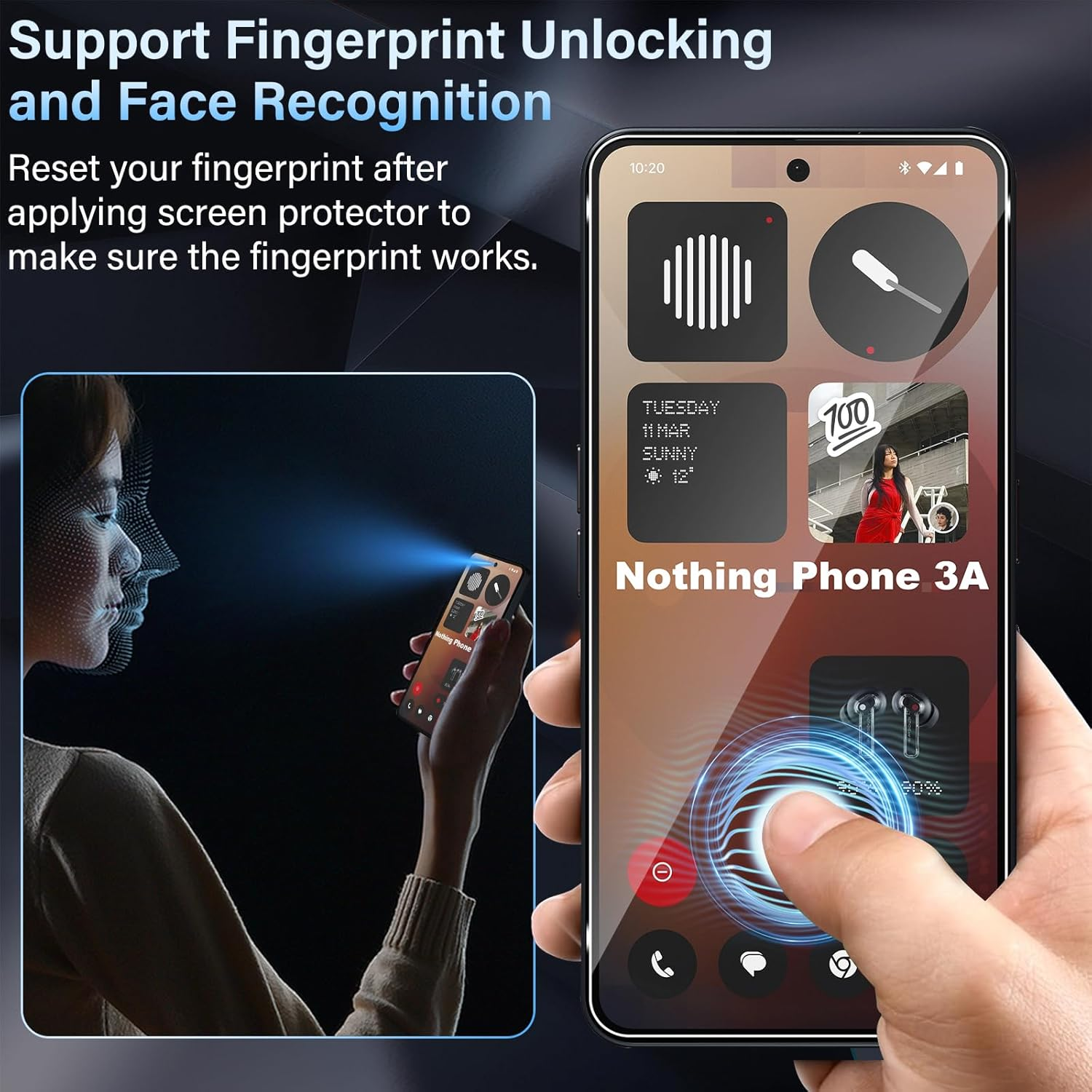 Xunzii Screen Protector for Nothing Phone 3A 5G for Tempered Glass with Camera Protection [2+2 Pieces], 0.33 Mm Ultra Clear Film, 9H Hardness Screen Protector, Anti-Bubble Tempered Glass Film image number 2