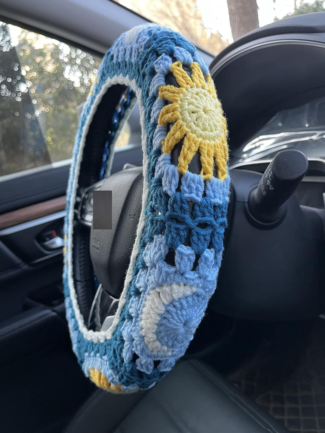 Handmade Crochet Sun and Moon Car Steering Wheel Covers Universal 14-15 Inch for Women and Men (Steering Wheel Cover) image number 5