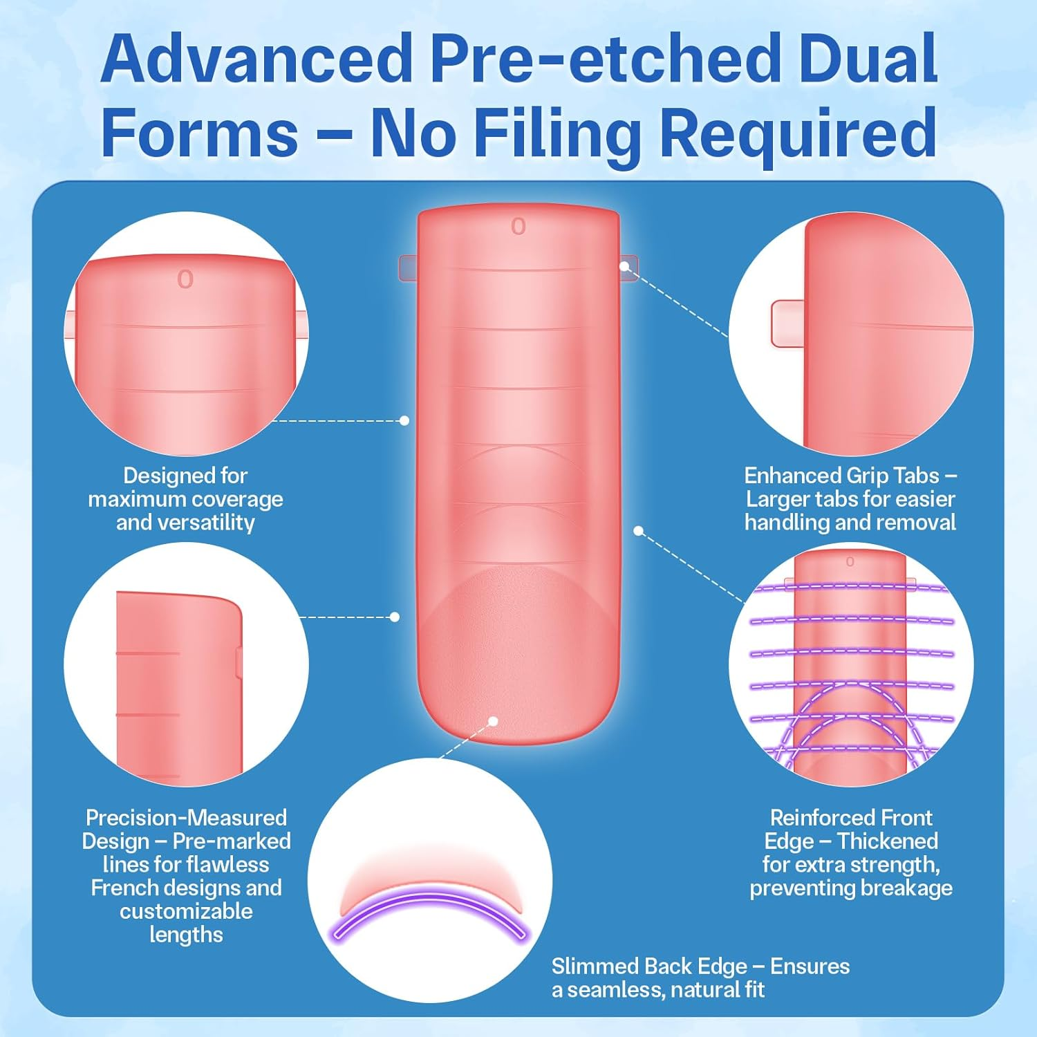 Amilhiton Red Polygel Dual Nail Forms for Toes, Long Square Dual Forms, Pre-Designed French Line, Reusable Press on Toenails for Women Art Supplies Home DIY Nail Salon 120PCS 12Sizes