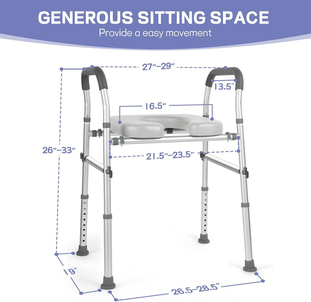 Raised Toilet Seat 8-Level Adjustable 17" - 24", 450 Lbs Capacity, Universal Toilet Riser with Armrests & Storage for Elderly, Pregnant Women Disabled image number 3