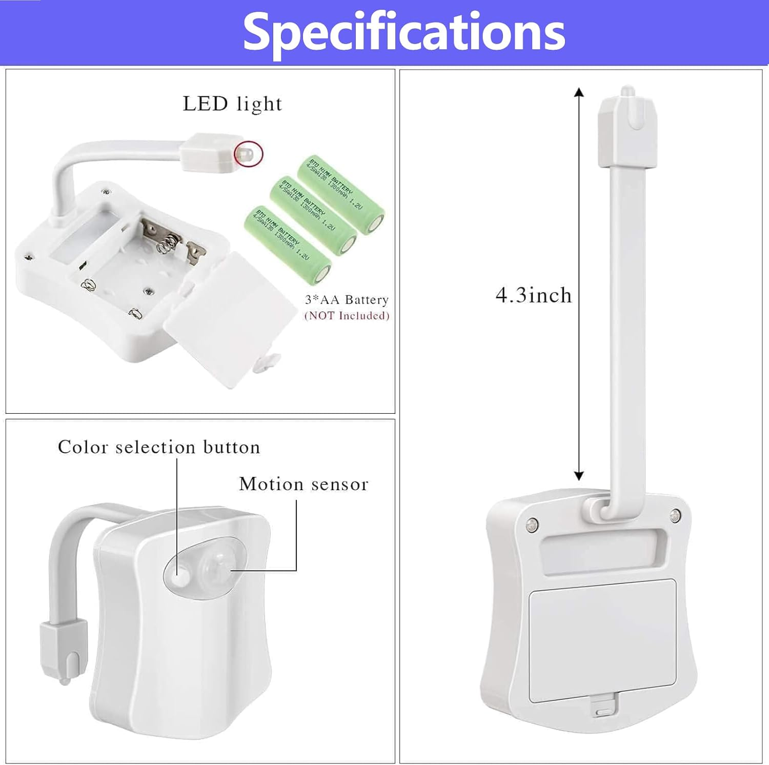 2 Pack Toilet Light, 16-Color Changing Led Toilet Bowl Light with Motion Sensor Activated Detection, Motion Sensor Lights for Bathroom Washroom, Glow Bowl L-Ight Fit for Any Toilets image number 1