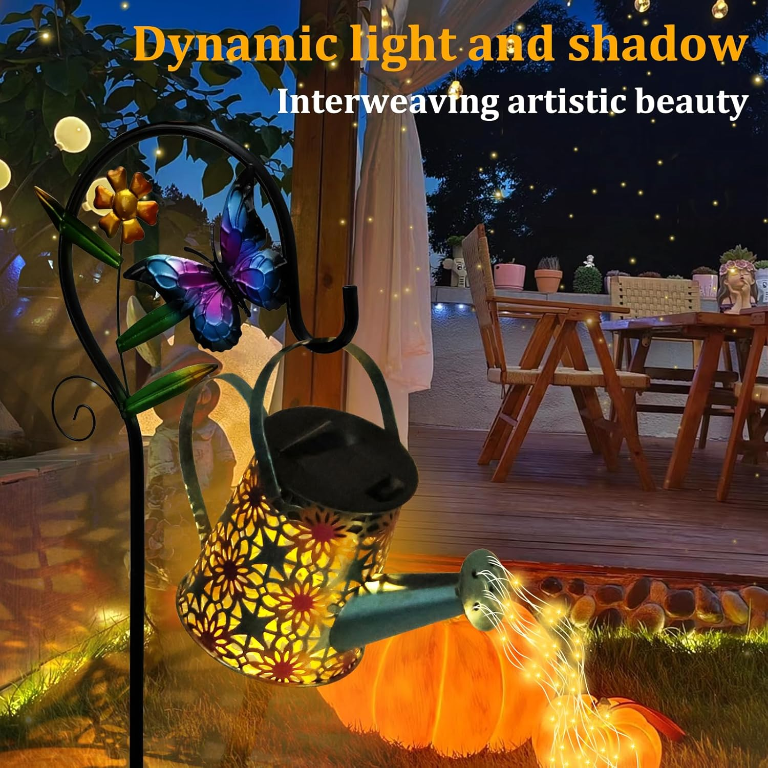 Solar Watering Can Light Solar Garden Lights Waterproof Rustproof Retro Metal Hanging Solar Lantern Outdoor Decor with Shepherd Hook with 2 Modes for Garden Porch Lawn Driveway Backyard Pathway image number 3