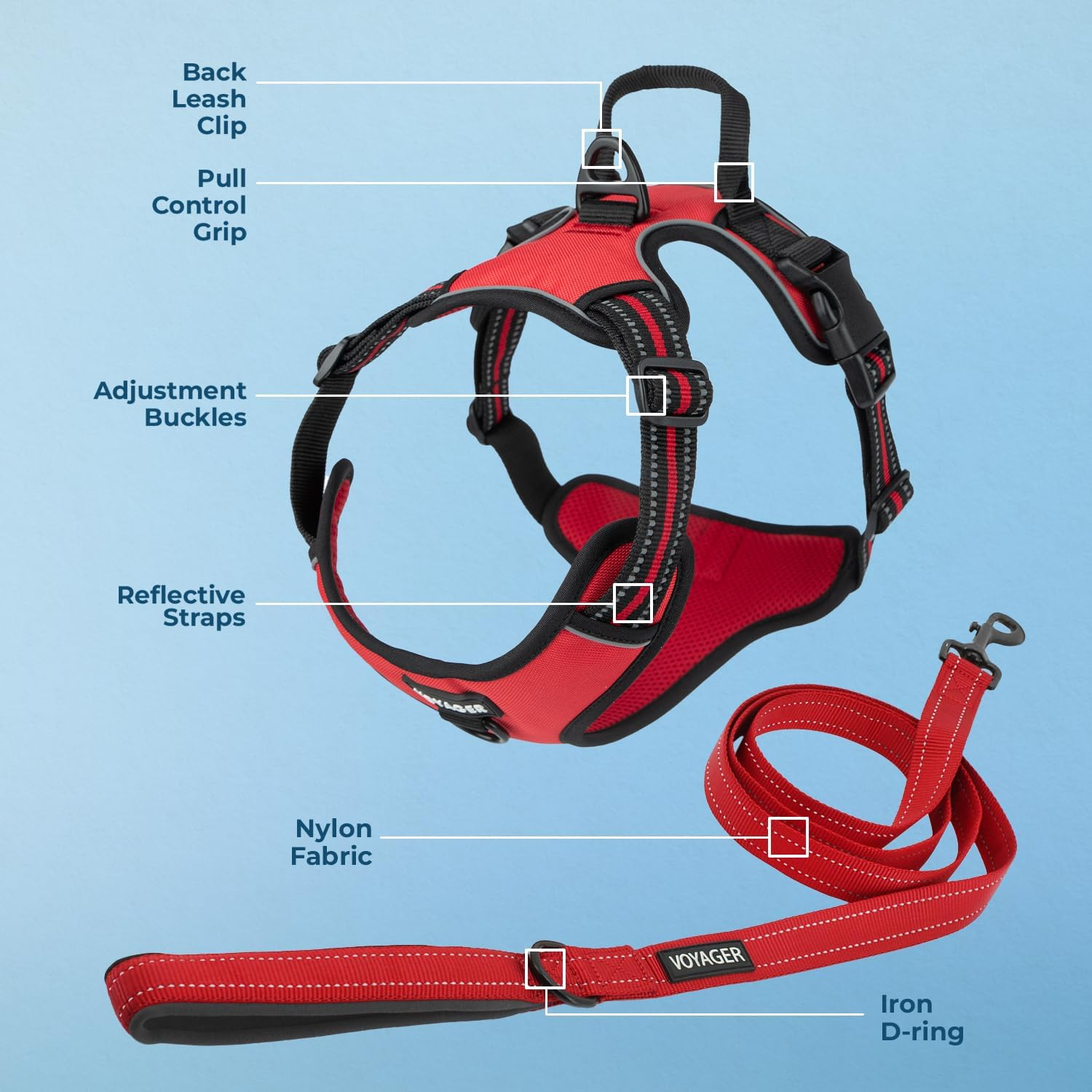 Best Pet Supplies Voyager Dual Attachment Outdoor Dog Harness and Leash Bundle by Best Pet Supplies | No-Pull Pet Walking Vest Harness - Red Lattice, M (Chest: 22-27") image number 4