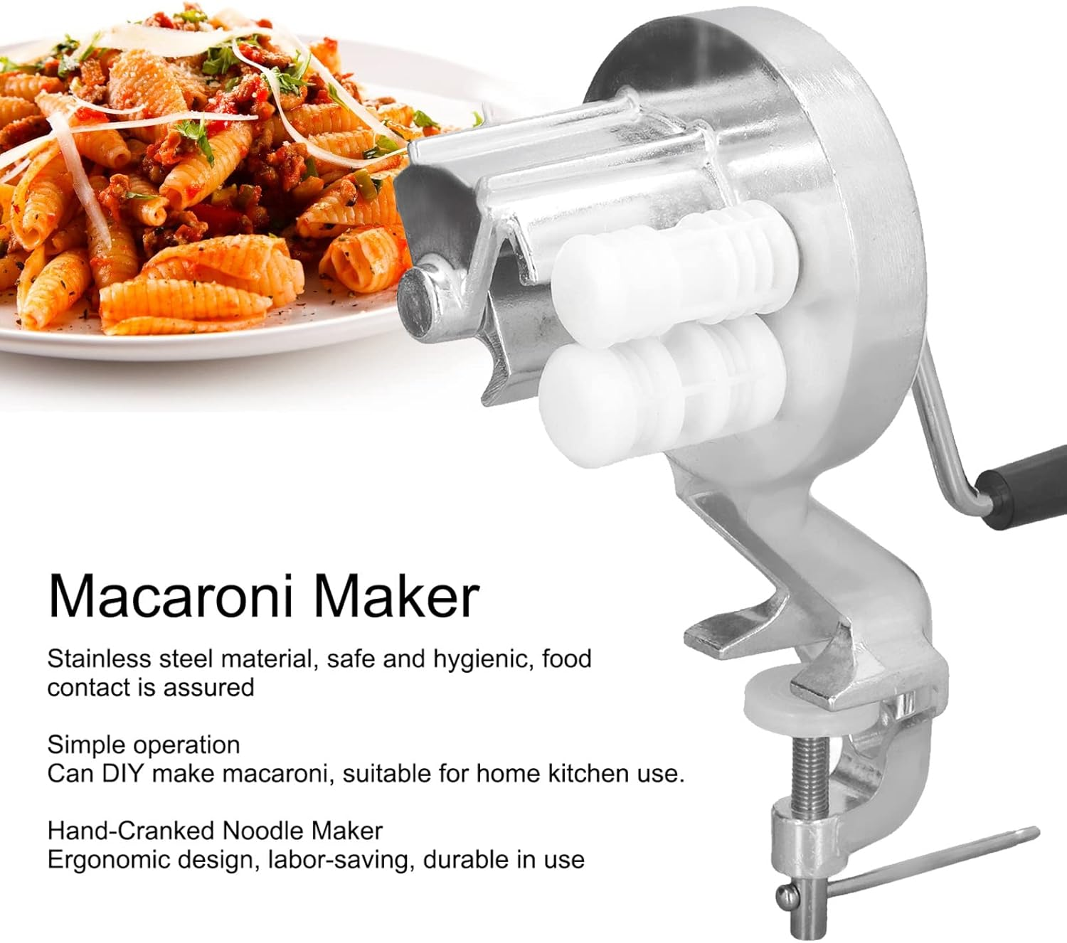 RASTKY Manual Noodle Maker Macaroni Maker Aluminium Alloy Silver Portable Hand Cranking Noodles Pressing Machine for Kitchen Restaurant - Kitchen Gadget for Homemade Noodles image number 3