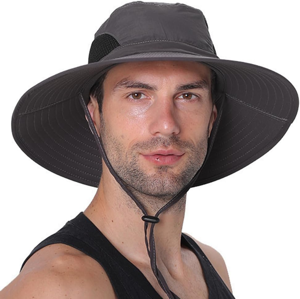 Wind Resistance Wide Brim Bucket Hat UPF 50 UV Protection, Outdoor Fishing Hats with Chin Strap for Men & Women, Smart Sun Cover for Farming, Camping, Hiking, Golf, and Summer Gear