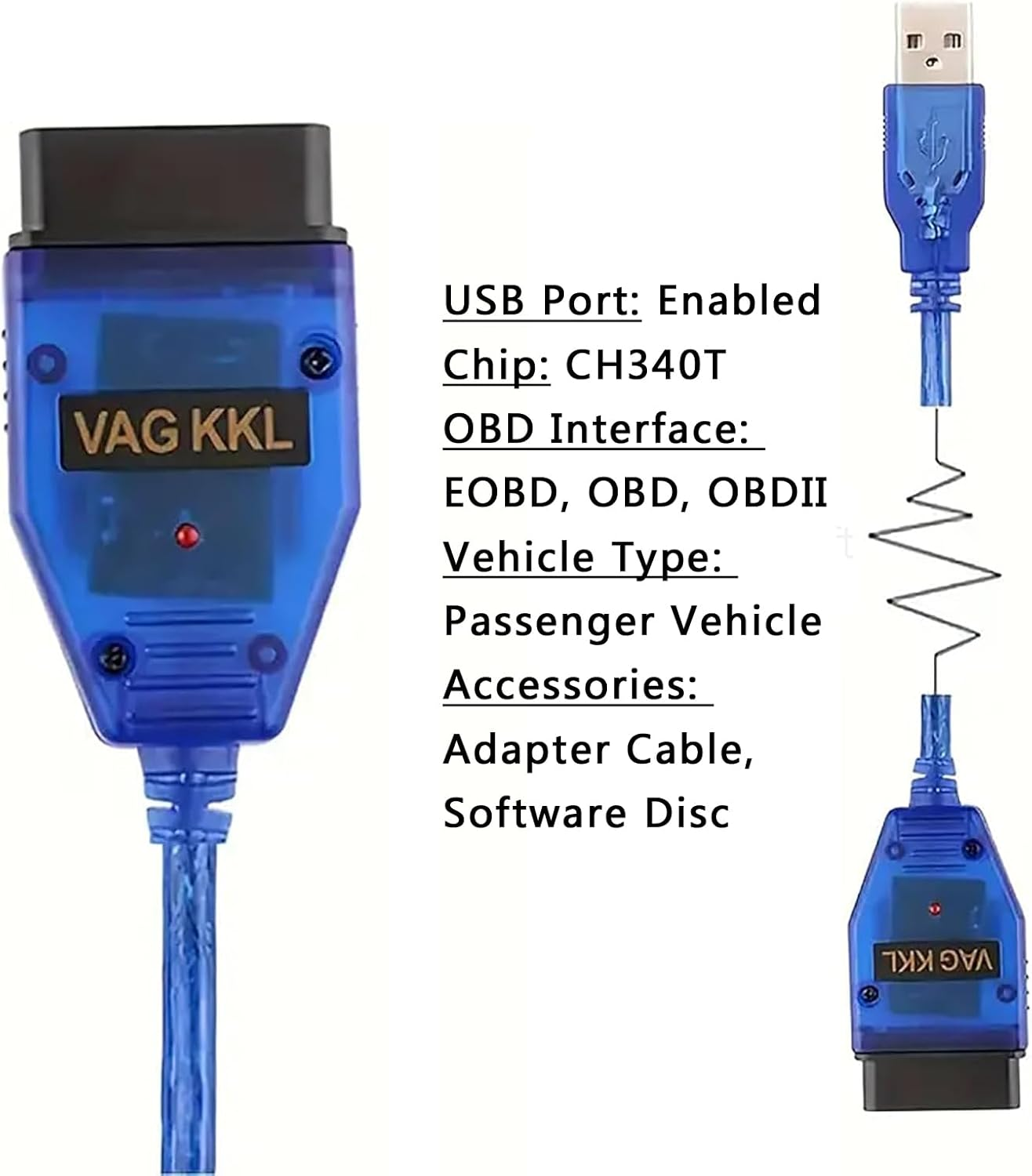 VAG-COM OBD2 USB Scanner Cable CH340 Chip for Vw/Audi/Skoda/Seat | Diagnostic Coding Tool & Auto Scan | 1995-2023 Vehicles | KKL 409.1 ECU Programming image number 4