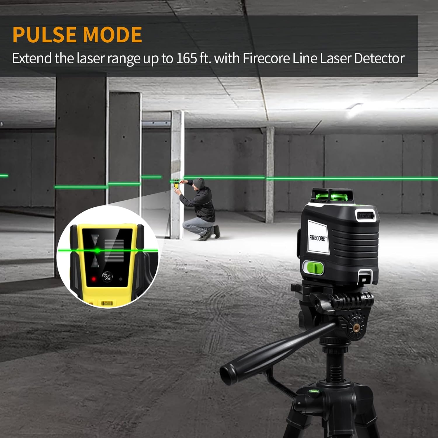 Firecore Laser Level with Tripod, 3 X 360&deg; Rechargeable Green Self Leveling Cross Line Laser with 60" Compact Tripod for Construction/Picture Hanging, 2 Li-Ion Batteries and Remote Control Included image number 1