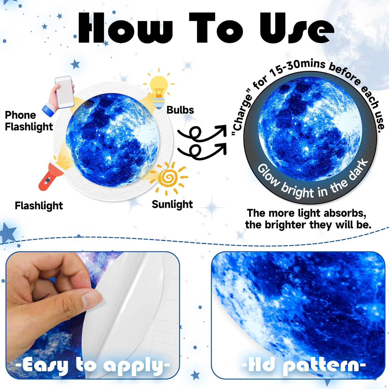 Glow in the Dark Stars for Ceiling, Moon Planet Star Stickers for Wall Decor, Glow in the Dark Star Stickers and Dots Wall Stickers Decor, Boys Room Decor and Nursery Decor, Blue(7.8In, 435Pcs) image number 4