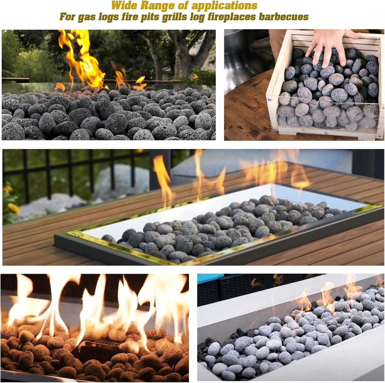 Black Lava Rocks for Fire Pit, Natural Fire Rocks, 2"-3" Firepit Rocks, 10 Pound, for Gas Fire Pit and Fireplace image number 2