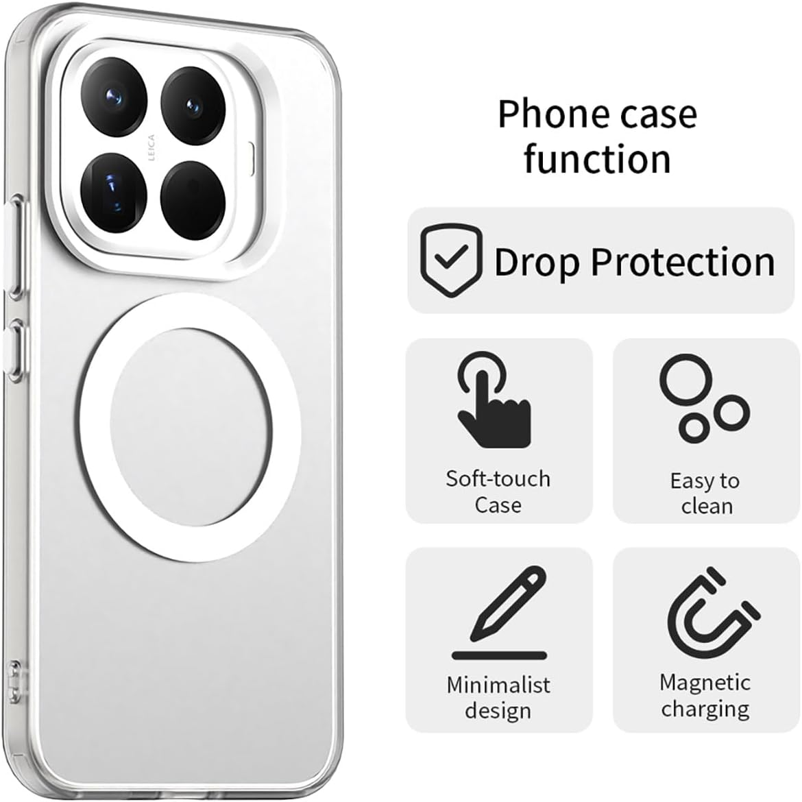YUECXIN Magnetic Case for Xiaomi 15T Pro, Compatible with Magsafe Wireless Charging, Ultra Thin Translucent Matte Mobile Phone Case, TPU Shockproof Protective Case, White image number 6