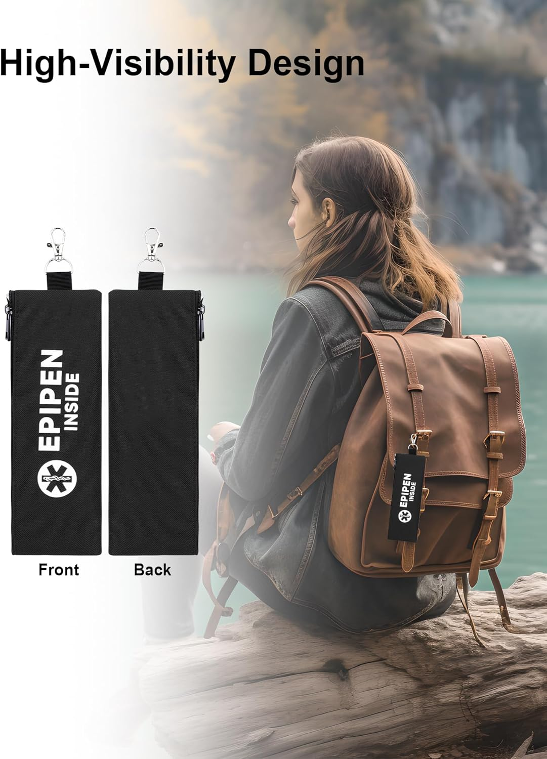 YOUSHARES Epipen Carry Case for 2 Epipens Insulated, Portable Epipen Holder Bag with Carabiner, Waterproof Travel Epipen Case for Allergies, Asthma, Sports & Outdoor Emergencies(Black) image number 2