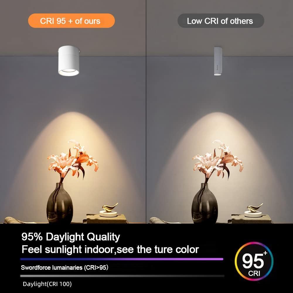 LED Ceiling Spotlight, 10W COB Downlight with 360&deg; Rotation, 4000K Natural White, CRI95, Surface Mount for Bedroom & Artwork (4000K-1PACK) image number 6