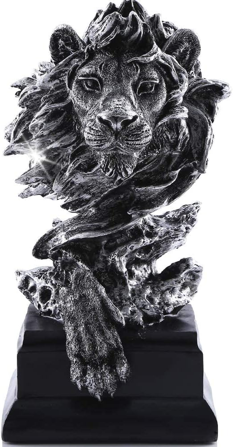 H&W Sandstone Lion - the King of Beasts - Statue Decoration for Home/Study/Living Room, Great Collectible Figurines, Best the Man, Silver Color (HH17-D3)&hellip; image number 3