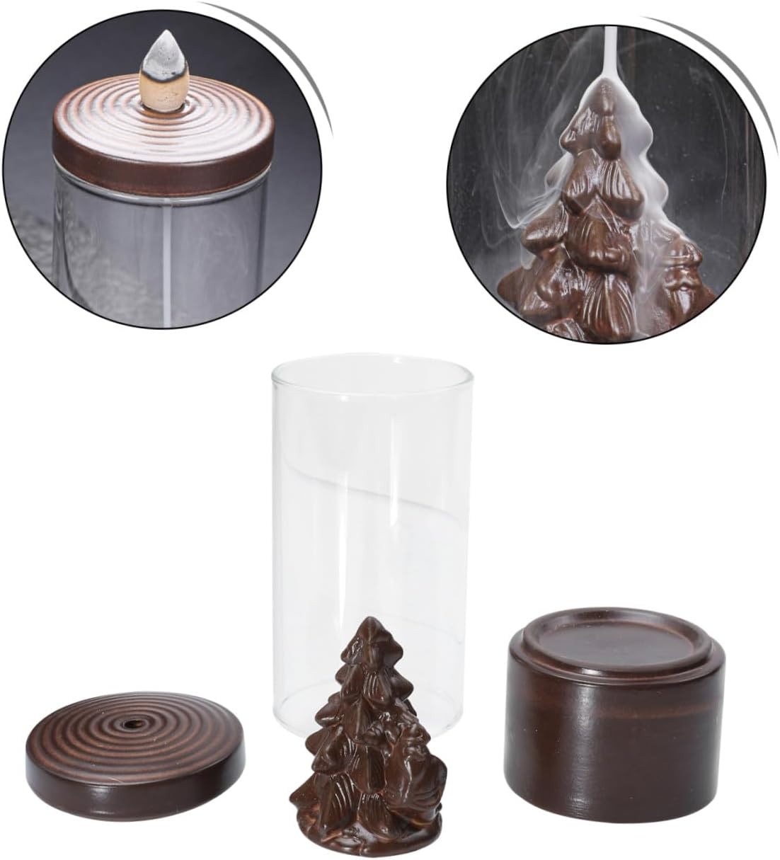 Amosfun Xmas Tree Design Ceramic Incense Burner Glass Cover Backflow Censer Xmas Party Decor Adorn image number 3
